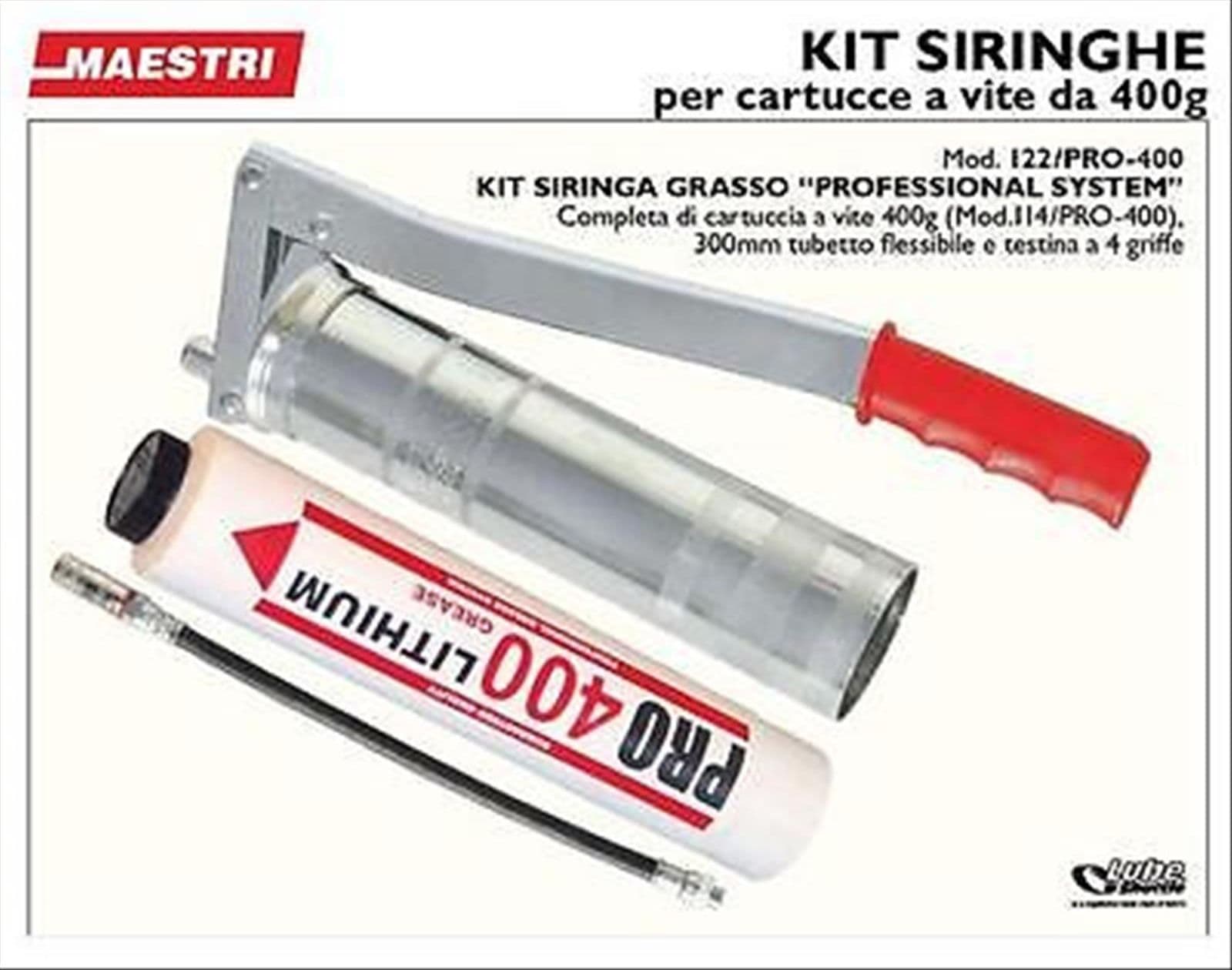Kit siringa per grasso professionale 122/pro completa cartuccia e testina 400gr – Maestri