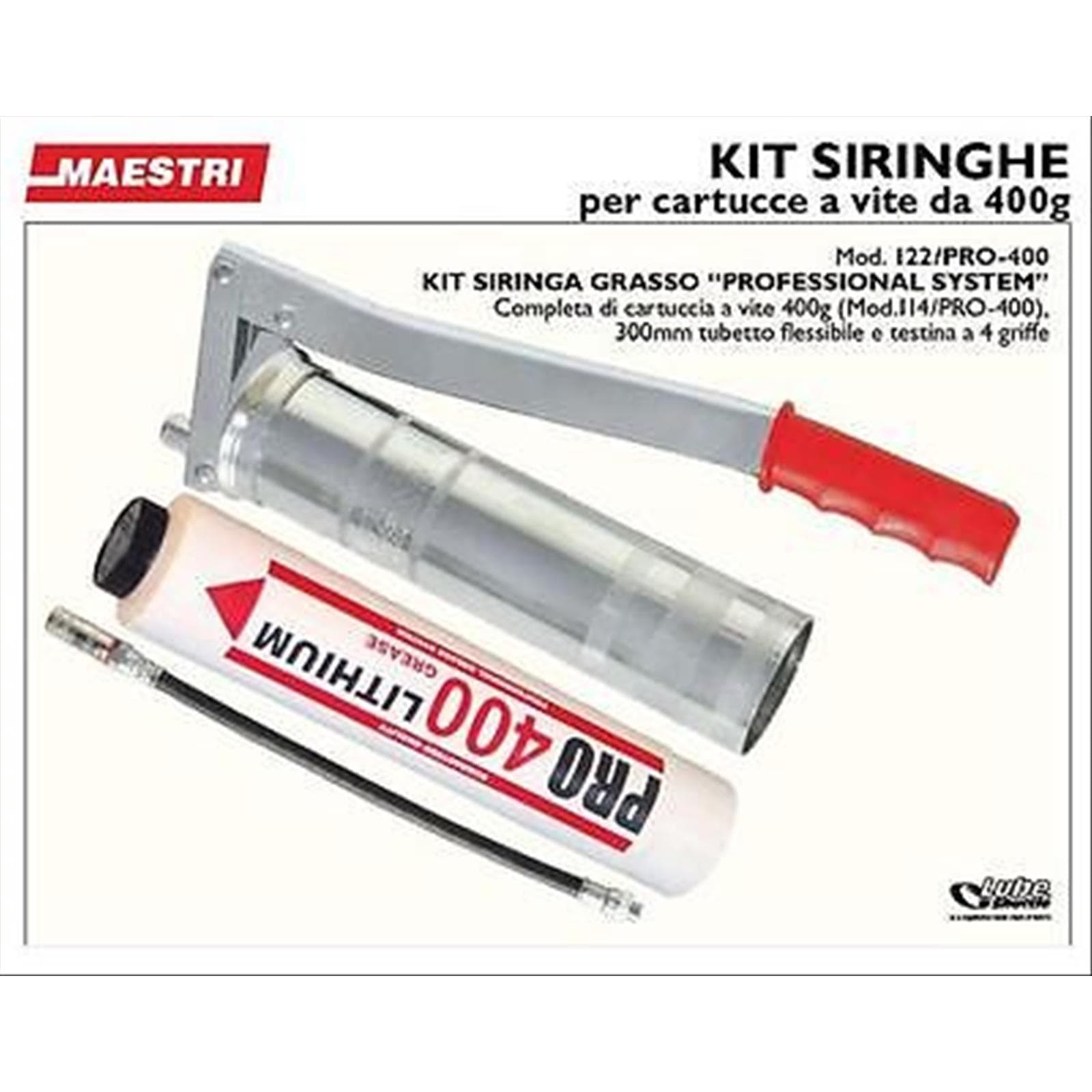 Kit siringa per grasso professionale 122/pro completa cartuccia e testina 400gr - 2