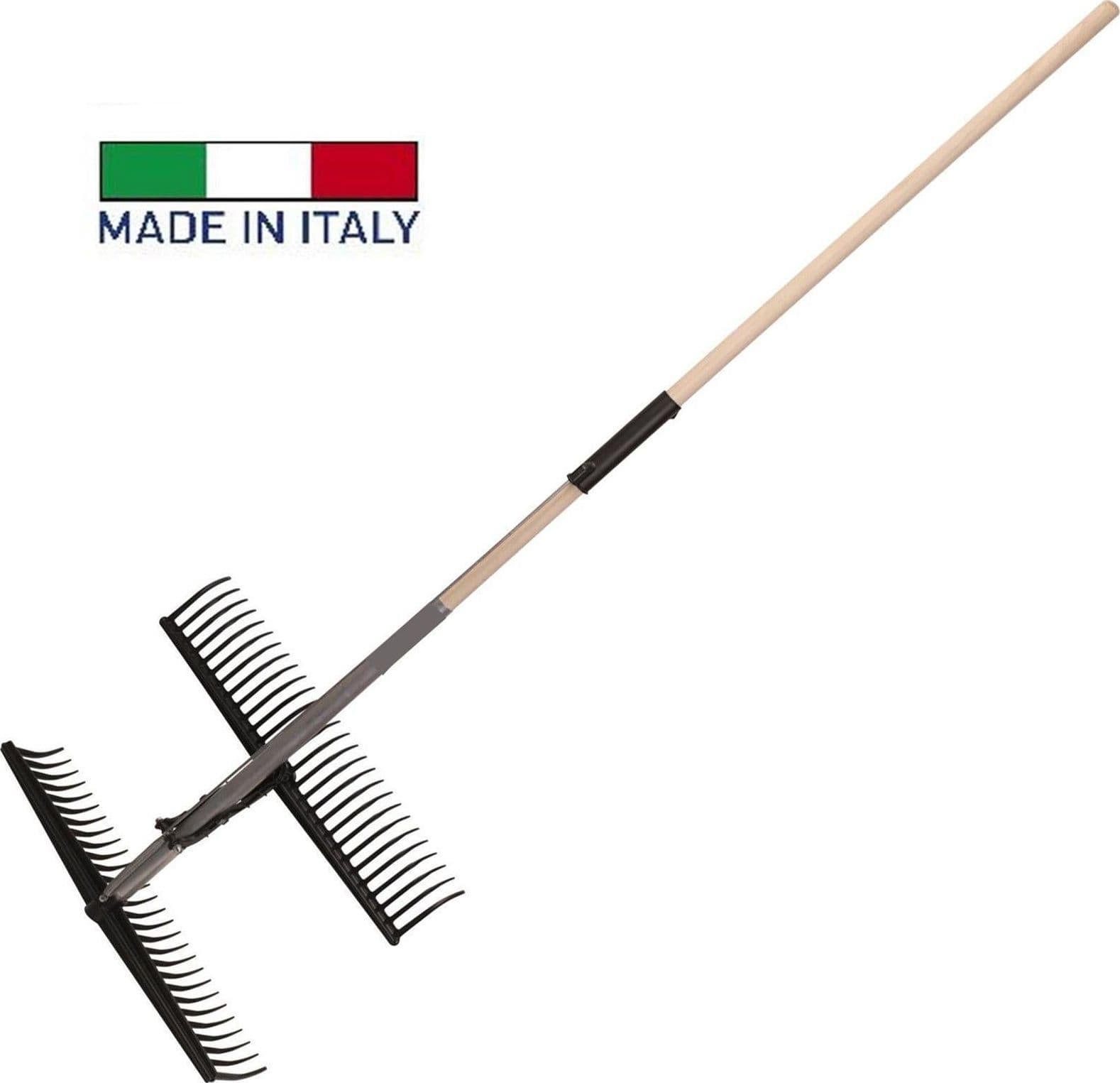 Rastrello doppio pettine per raccolta foglie rifiuti con manico erba prato giardino - 2