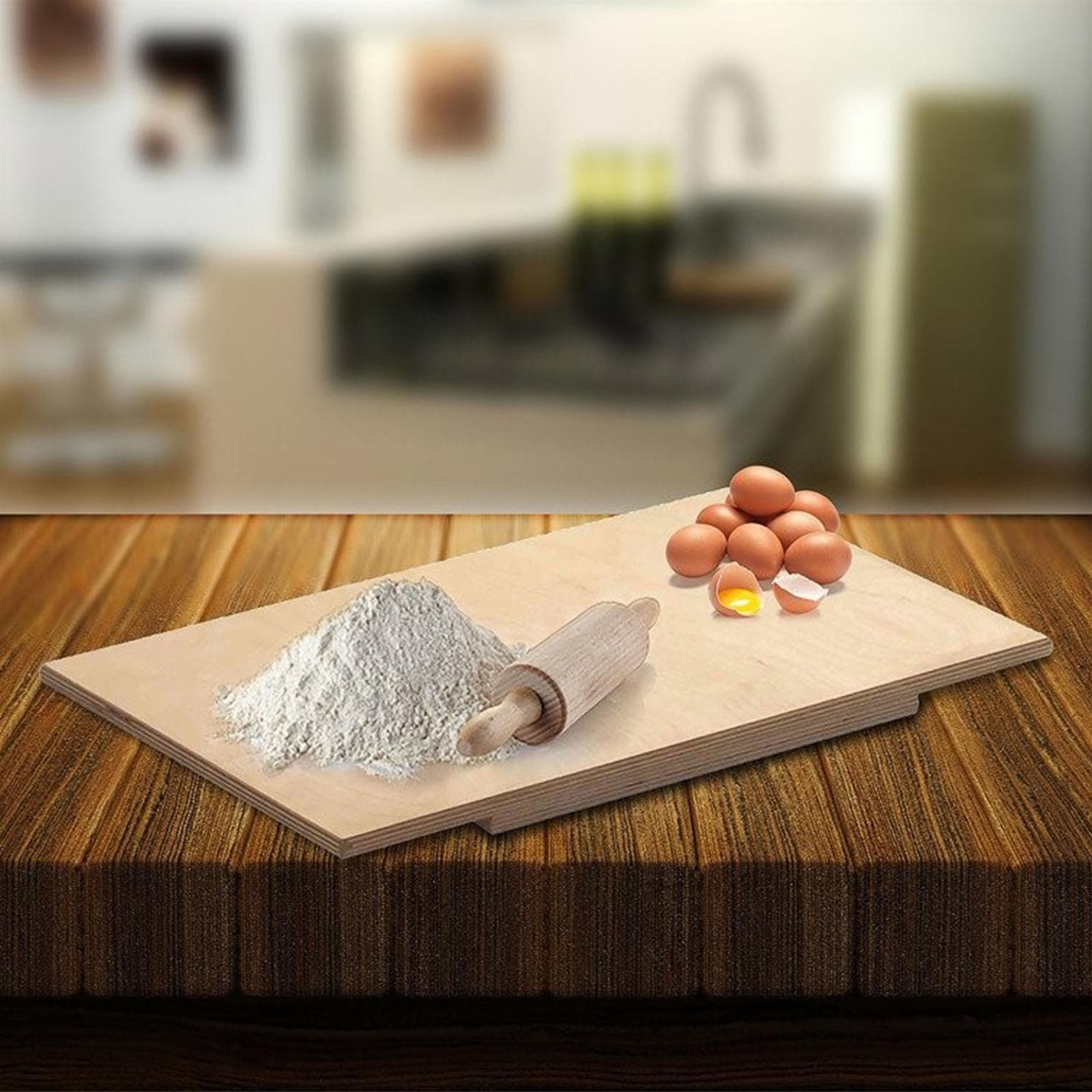 Tavoliere Spianatoia con mattarello per pasta In Legno di betulla rettangolare 70 X 50 cm - 4