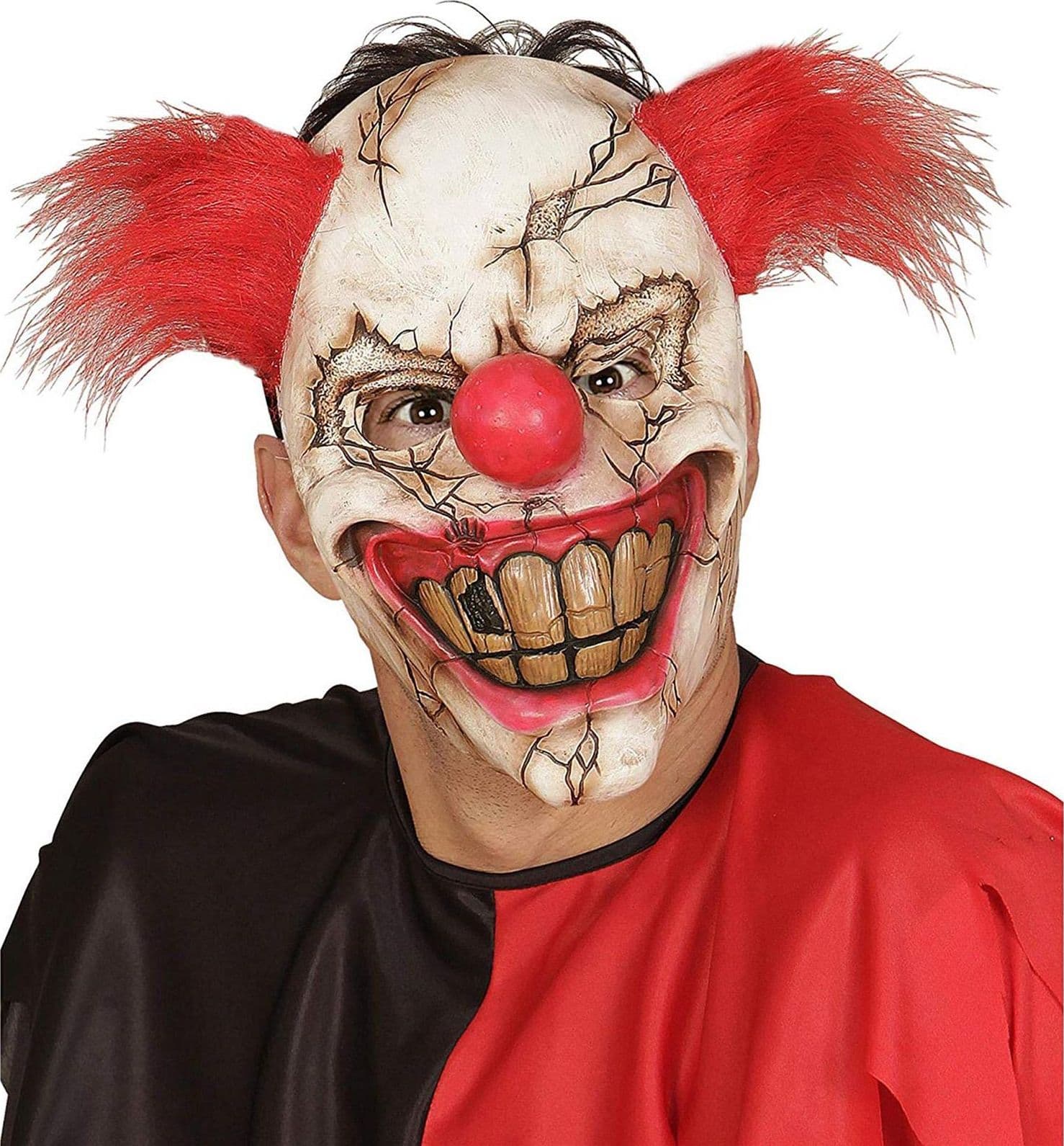 Maschera in lattice realistica pagliaccio con capelli rossi per carnevale e halloween - 6