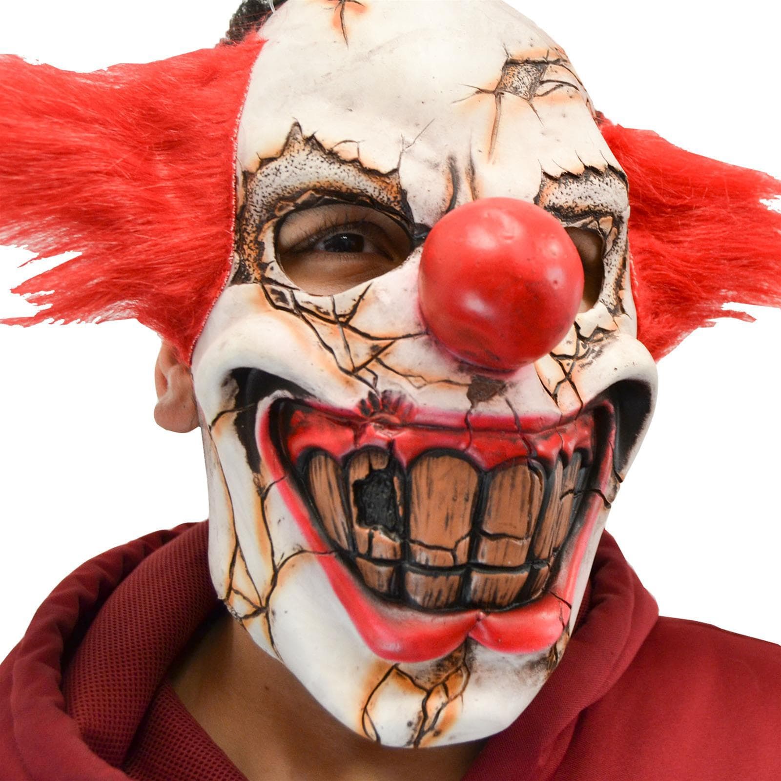 Maschera in lattice realistica pagliaccio con capelli rossi per carnevale e halloween - 2