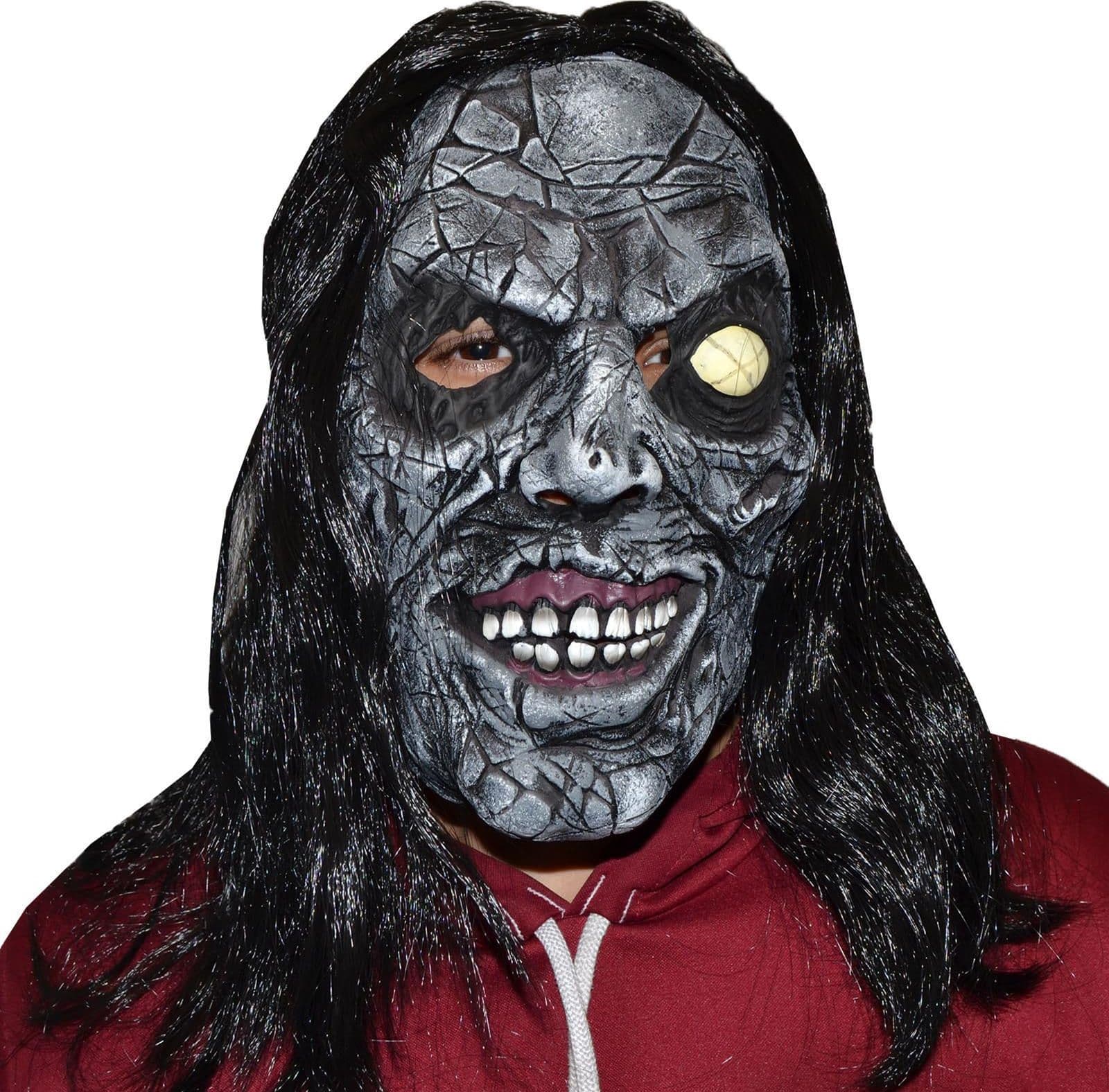 Maschera in lattice realistica mostro zombie con capelli per carnevale e halloween - 4