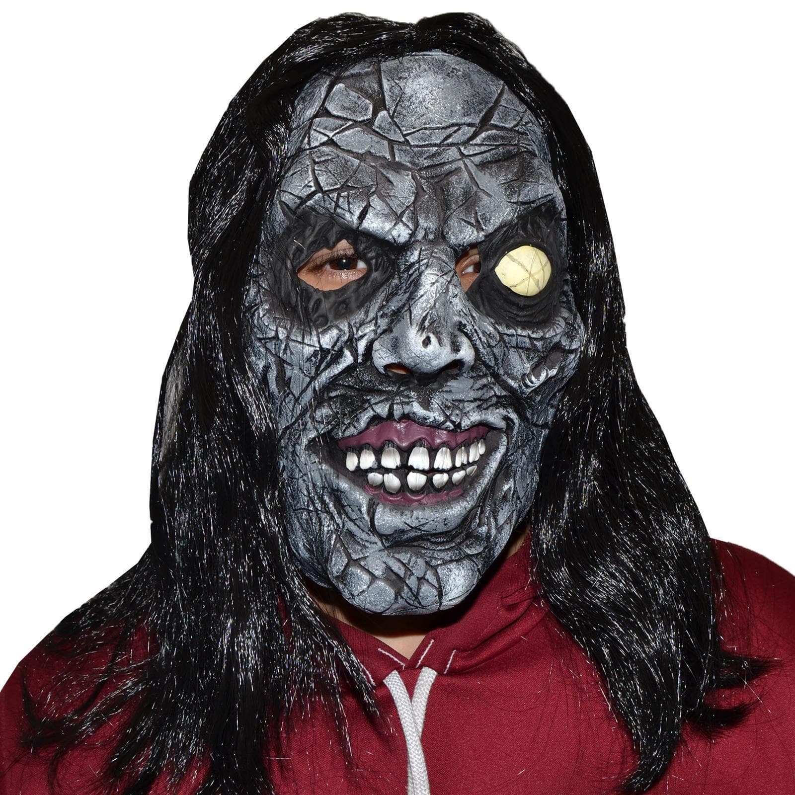 Maschera in lattice realistica mostro zombie con capelli per carnevale e halloween - 4