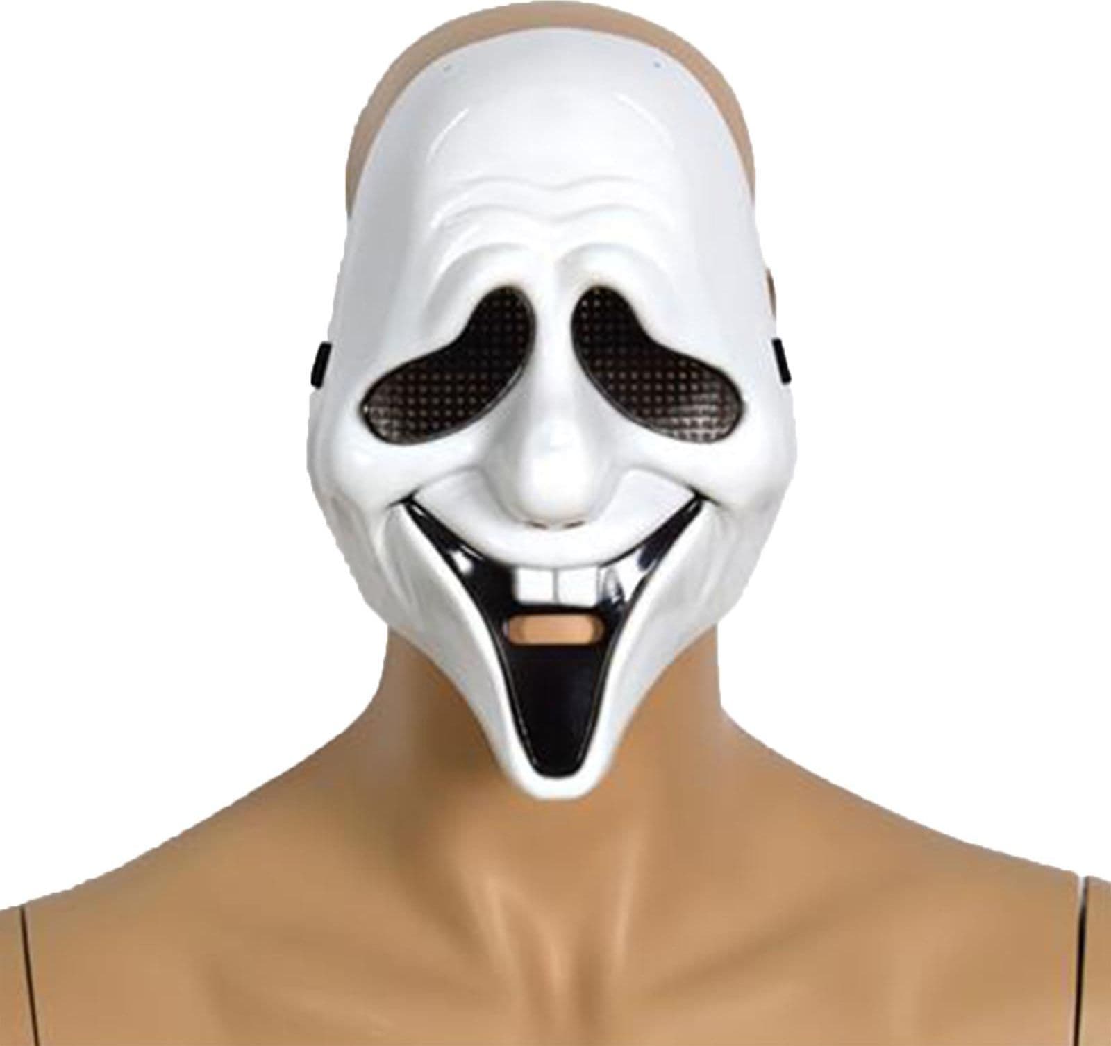 Maschera fantasma sorridente bianca per carnevale e halloween con molla elastica - 2
