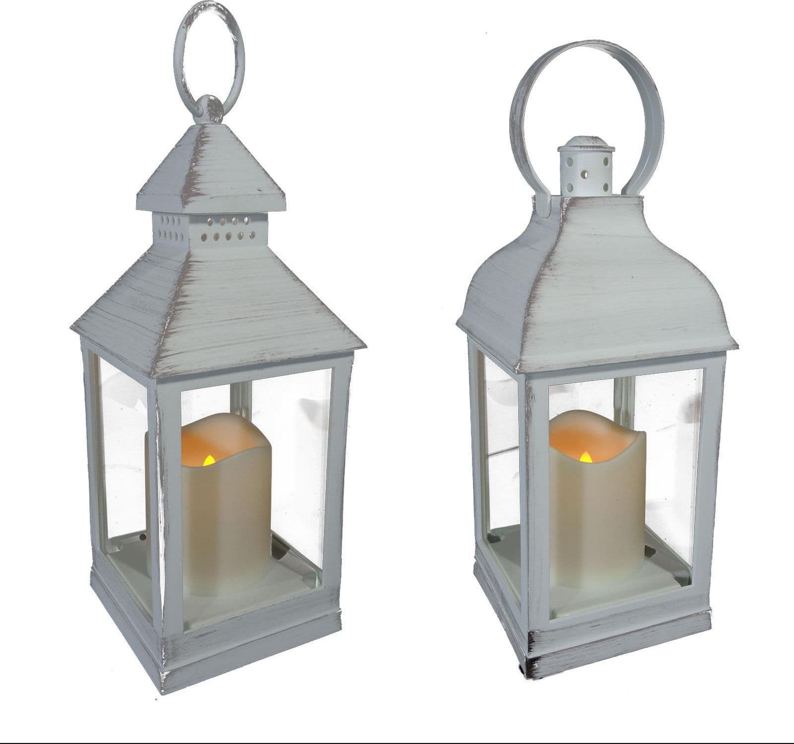 Lanterna bianco anticato con effetto luminoso per esterno da 24 cm - 2