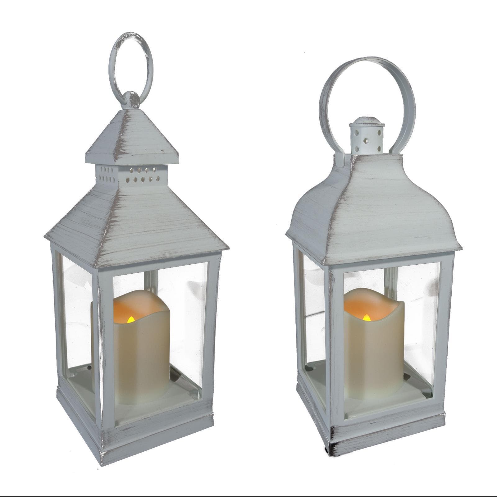 Lanterna bianco anticato con effetto luminoso per esterno da 24 cm - 2