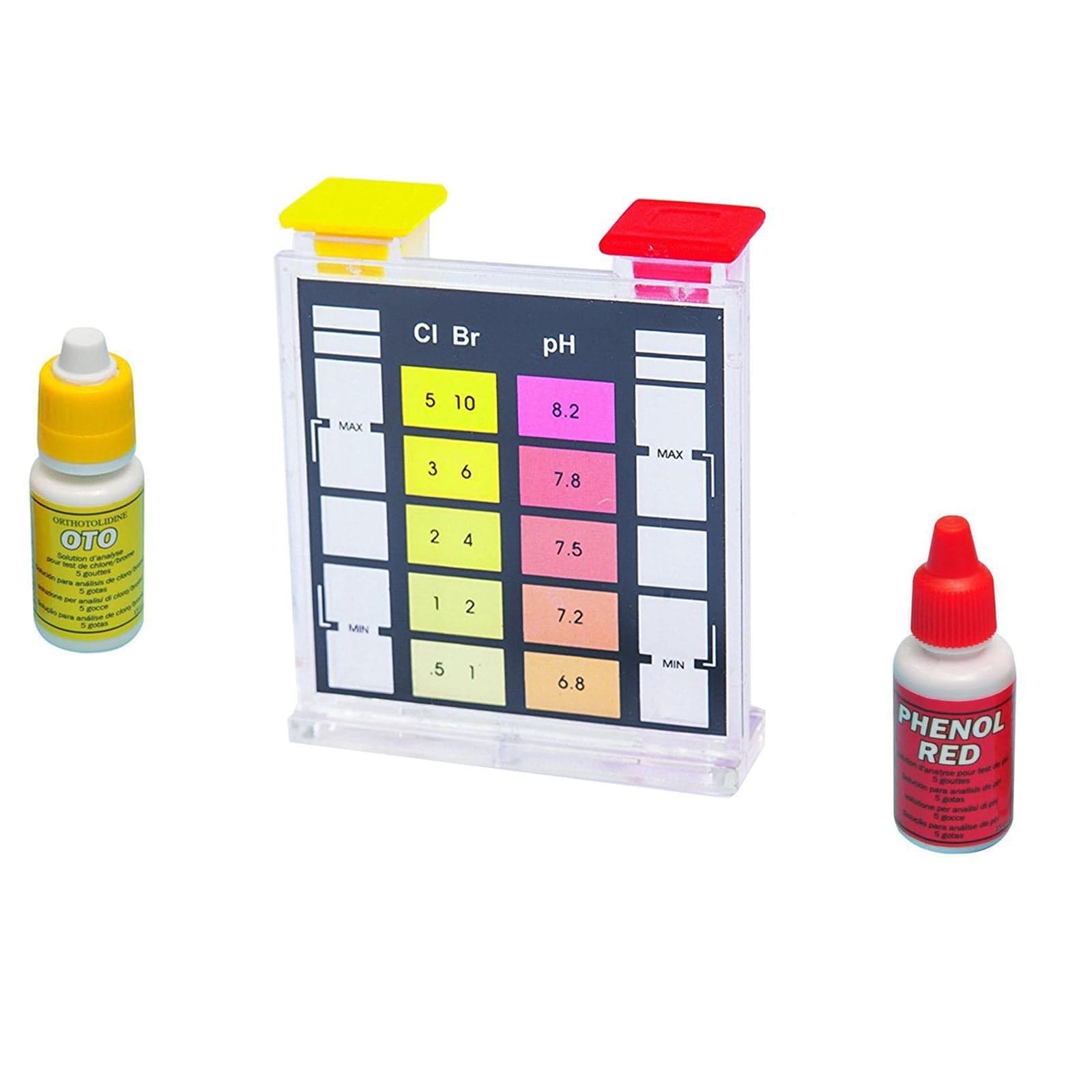 Kit completo per analisi piscina test con reagente liquido per ph e cloro - 2