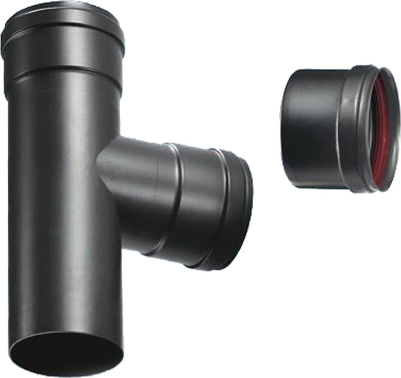 Raccordo a "T" con tappo in acciaio nero da interno per stufa a pellet spessore 1,2 mm - 2