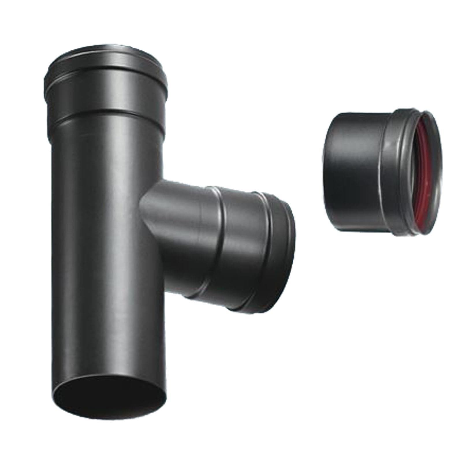 Raccordo a "T" con tappo in acciaio nero da interno per stufa a pellet spessore 1,2 mm - 2