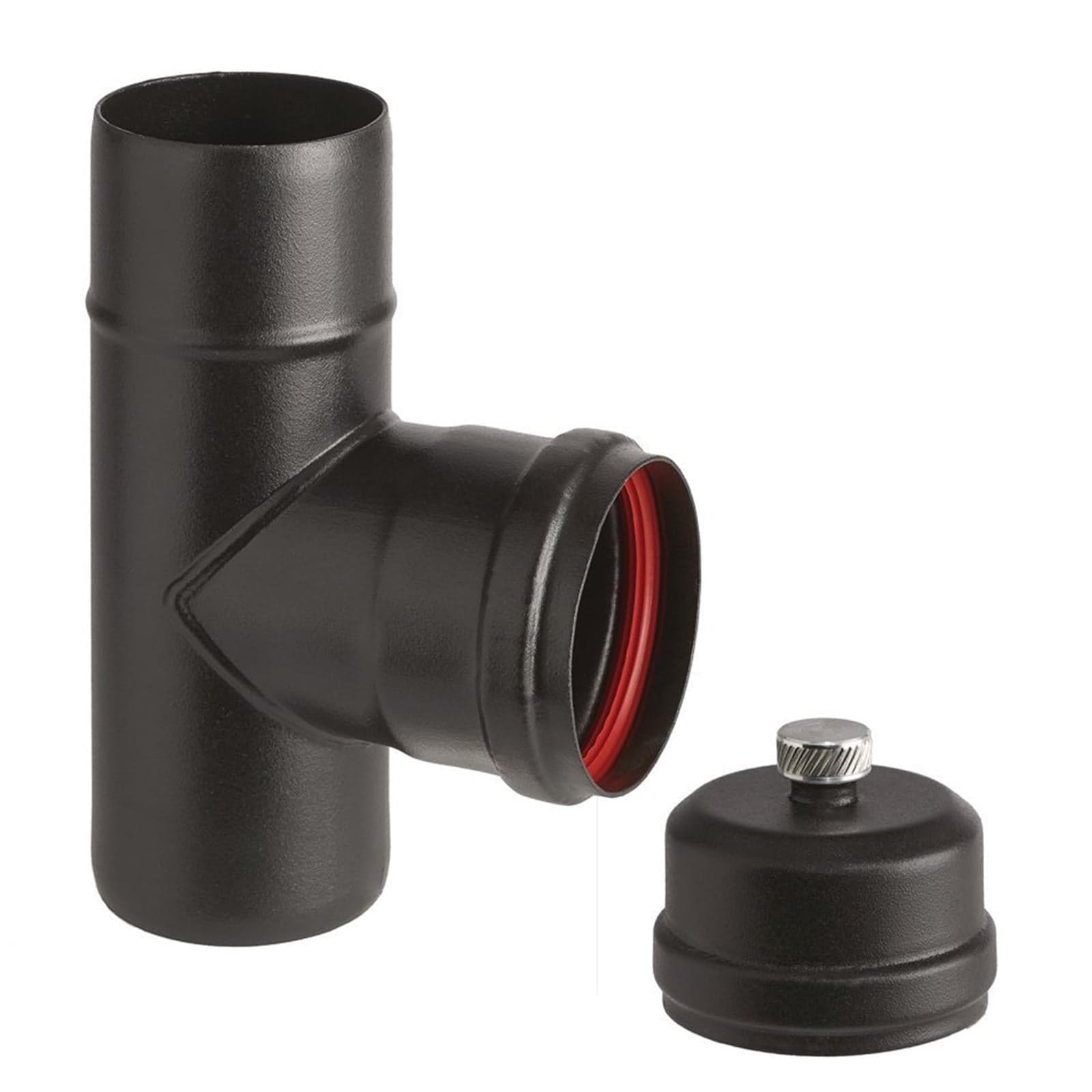 Raccordo a "T" con tappo in acciaio nero da interno per stufa a pellet "linea superior" spessore 1,6 mm - 2