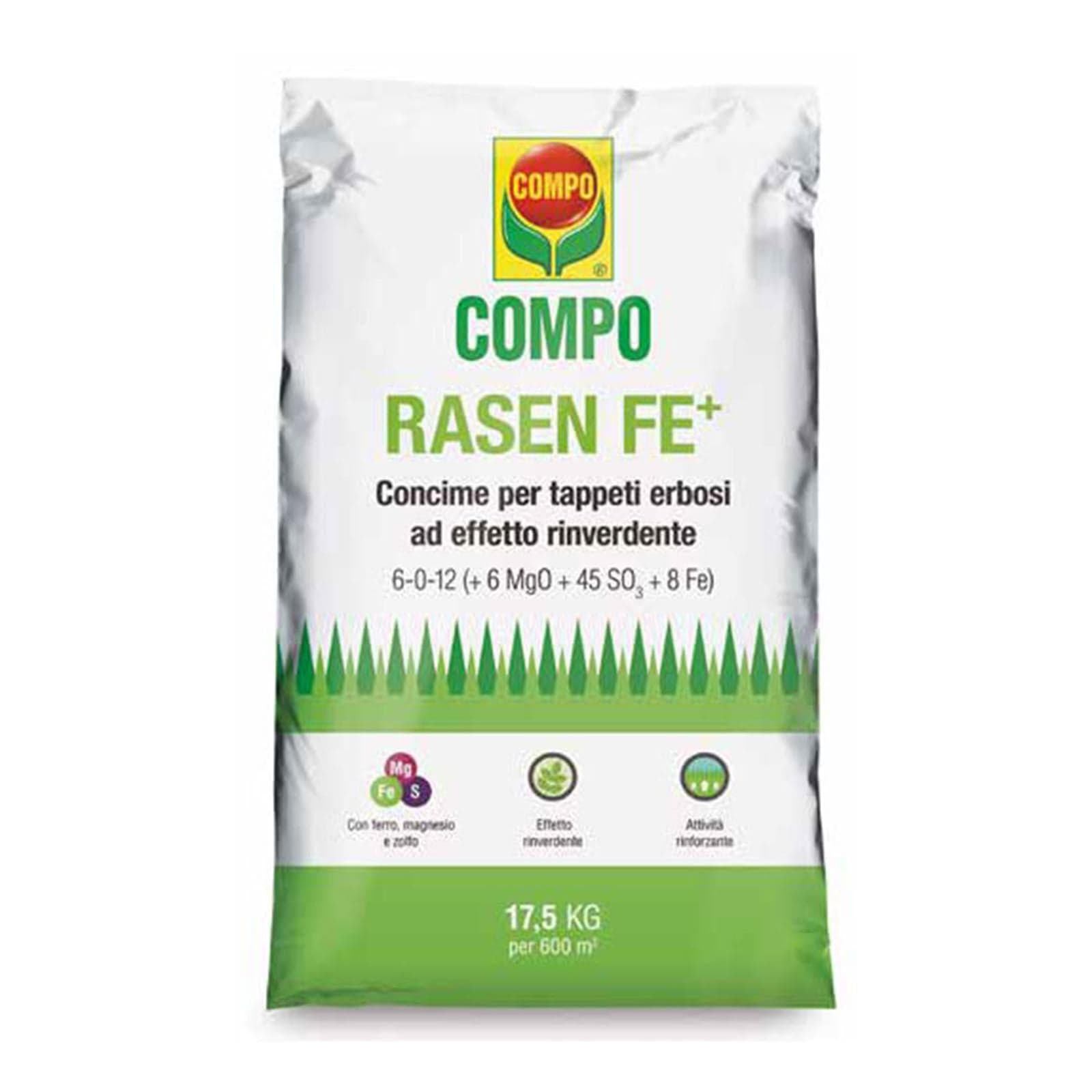 Compo rasen fe ferro top concime granulare prato tappeti erbosi kg.17,5 fertilizzante - 2