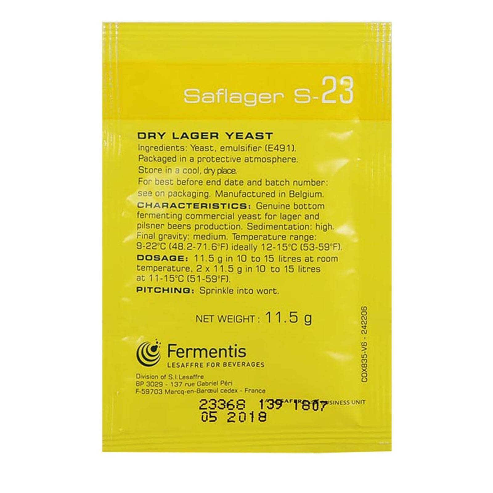Lievito secco per birra artigianale a Bassa fermentazione "Dry Lager Yeast S23" da 11,5 g - 2