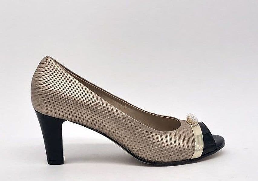 DONNA SOFT Décolleté spuntato in vernice nera e pelle oro 7245A - 5