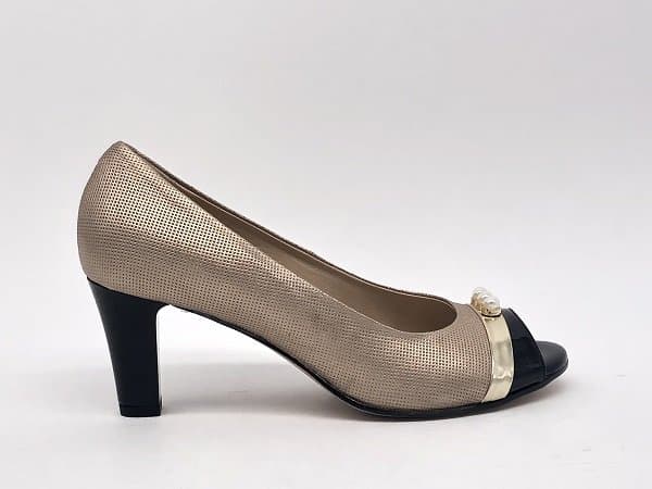 DONNA SOFT Décolleté spuntato in vernice nera e pelle oro 7245A - 5