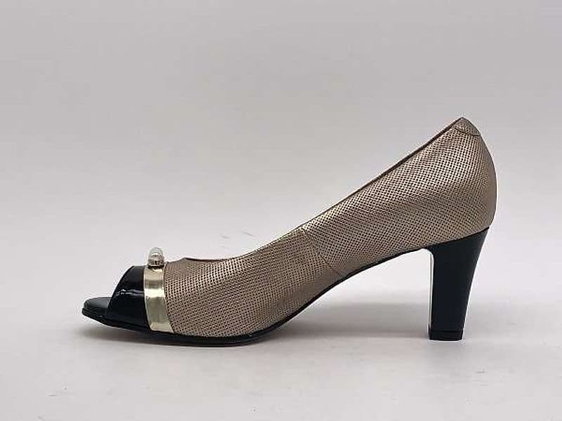 DONNA SOFT Décolleté spuntato in vernice nera e pelle oro 7245A - 2