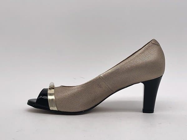 DONNA SOFT Décolleté spuntato in vernice nera e pelle oro 7245A - 2
