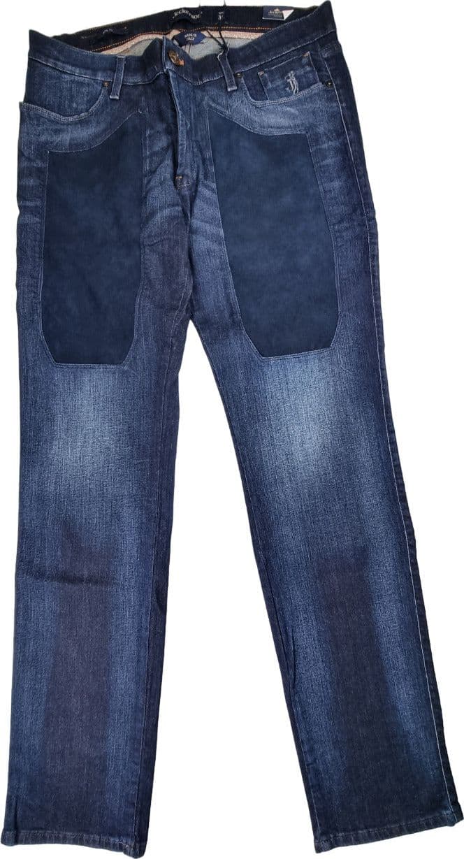 Jeans uomo Jeckerson - denim 5 tasche con toppe alcantara blu - 3