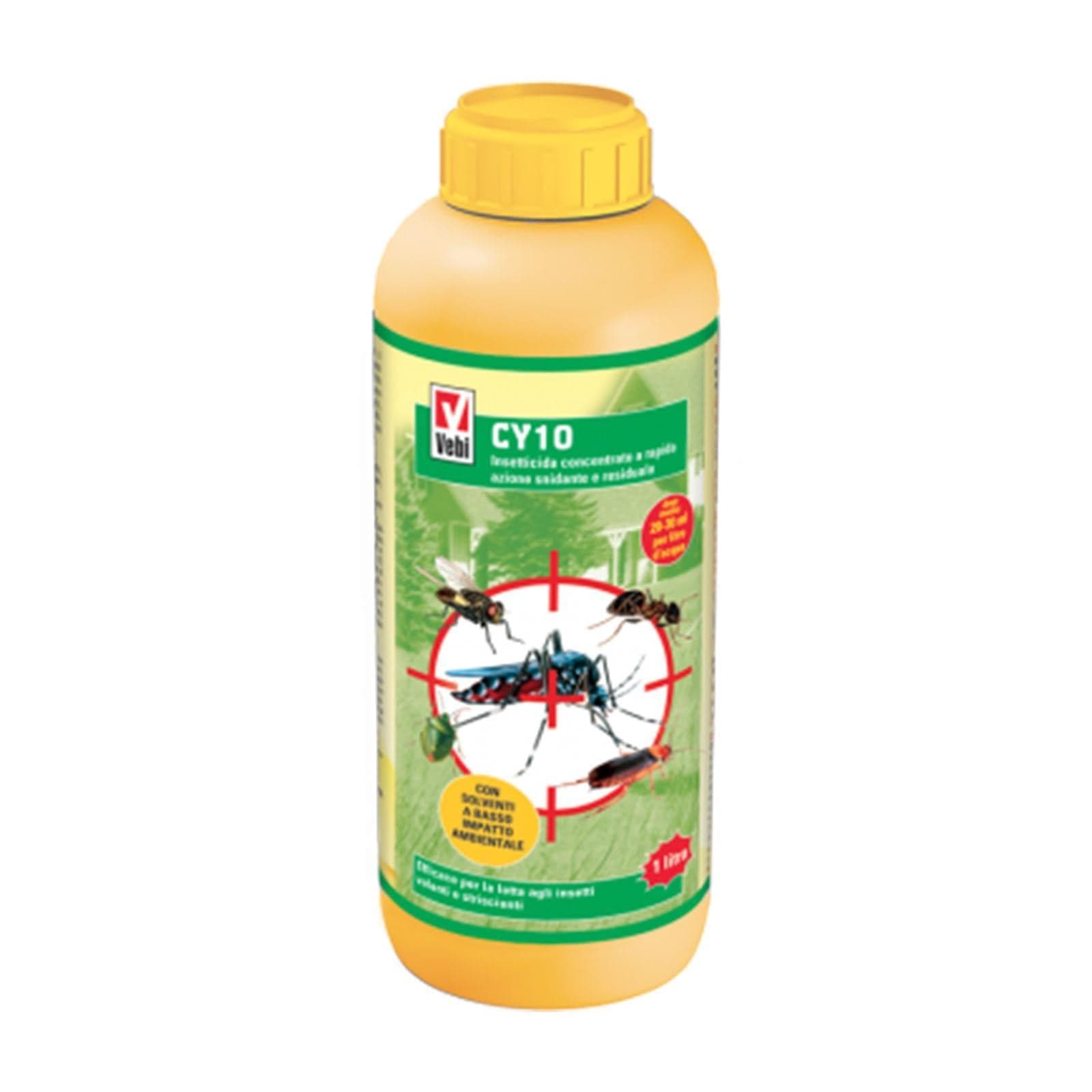 Insetticida concentrato cipermetrina pura "CY10" per mosche, pulci, zecche e zanzare tigre Lt 1 - 2