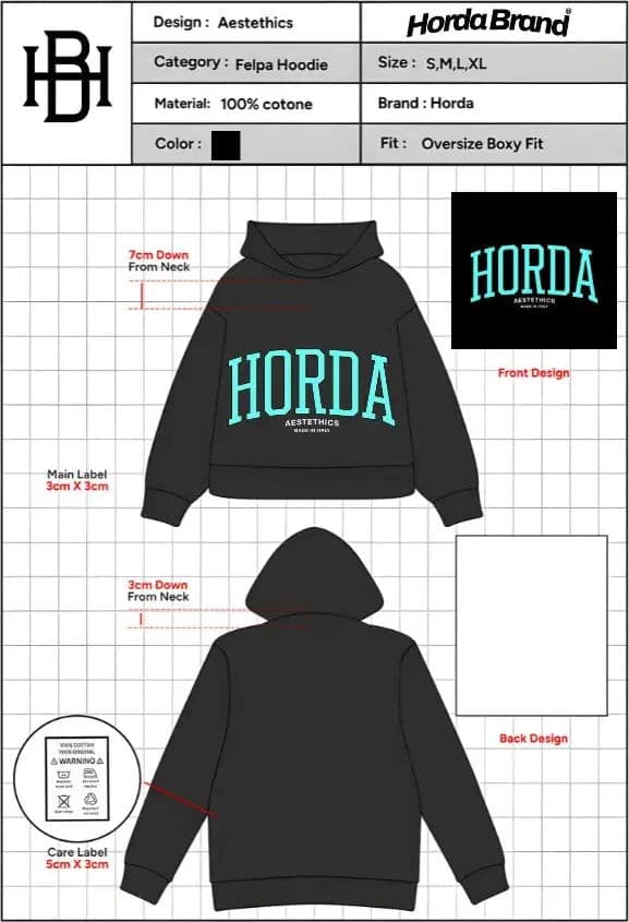 Felpa con Cappuccio Aesthetics - Hoodie Nero Made in Italy Heavyweight - 4