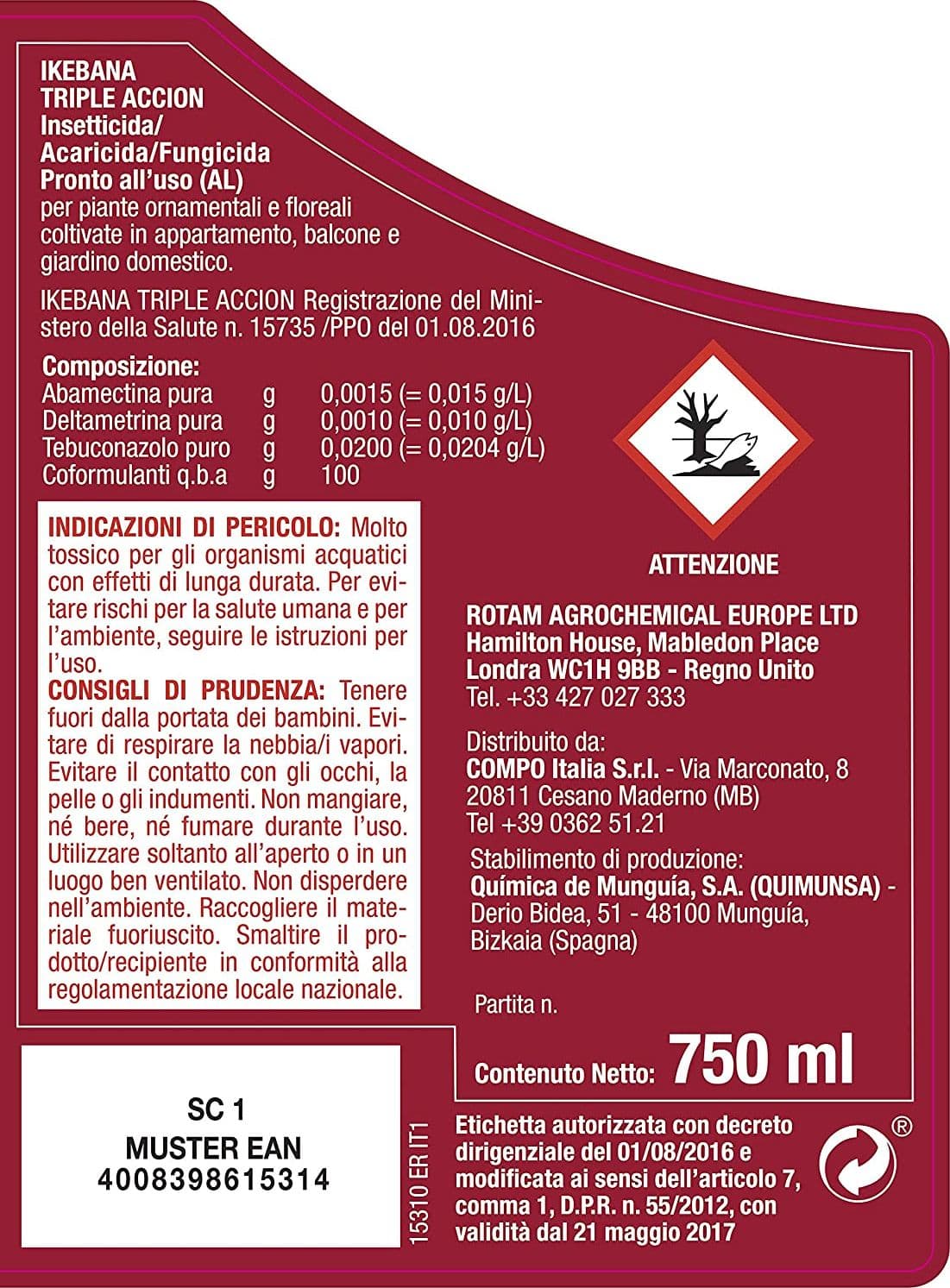 Insetticida universale "Tripla Azione" per acari, afidi, cocciniglia e fungicida spray pronto all' uso 750 ml - 5