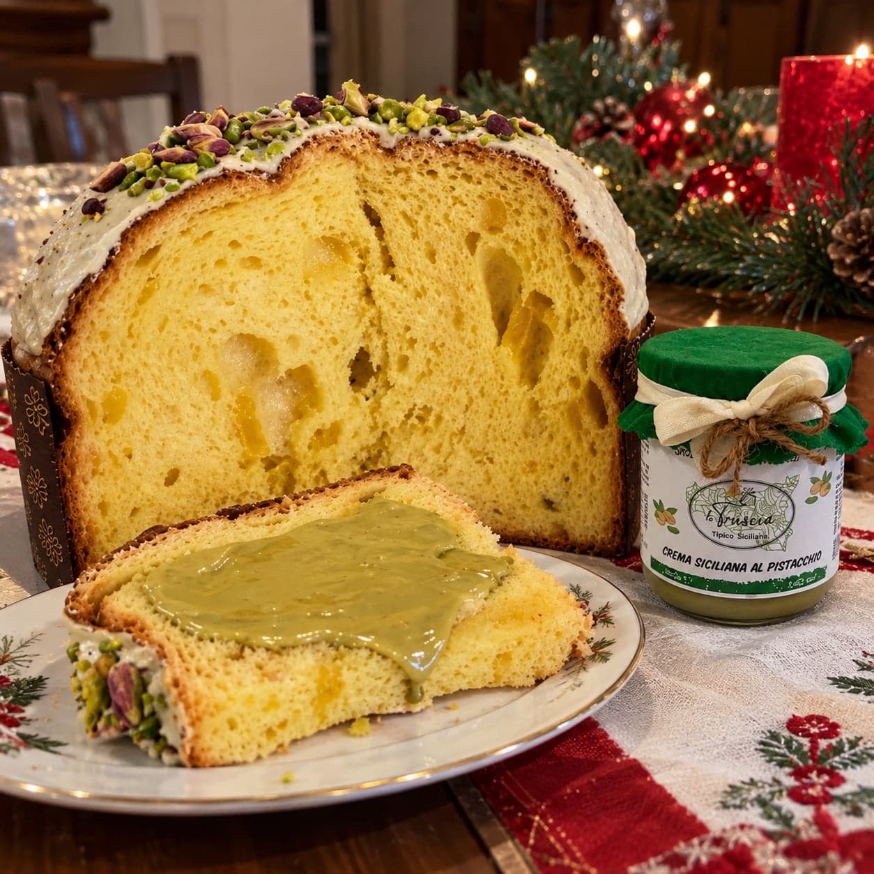 Panettone Artigianale al Pistacchio di Sicilia con Vasetto di Crema al Pistacchio Spalmabile 1 kg - 4