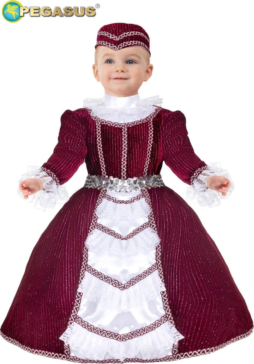 COSTUME CARNEVALE MARCHESINA IN VELLUTO BAMBINA DA 10 A 36 MESI PEGASUS 2103 - 4