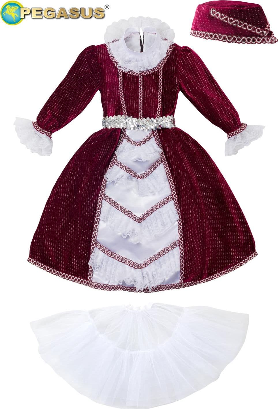 COSTUME CARNEVALE MARCHESINA IN VELLUTO BAMBINA DA 10 A 36 MESI PEGASUS 2103 - 2