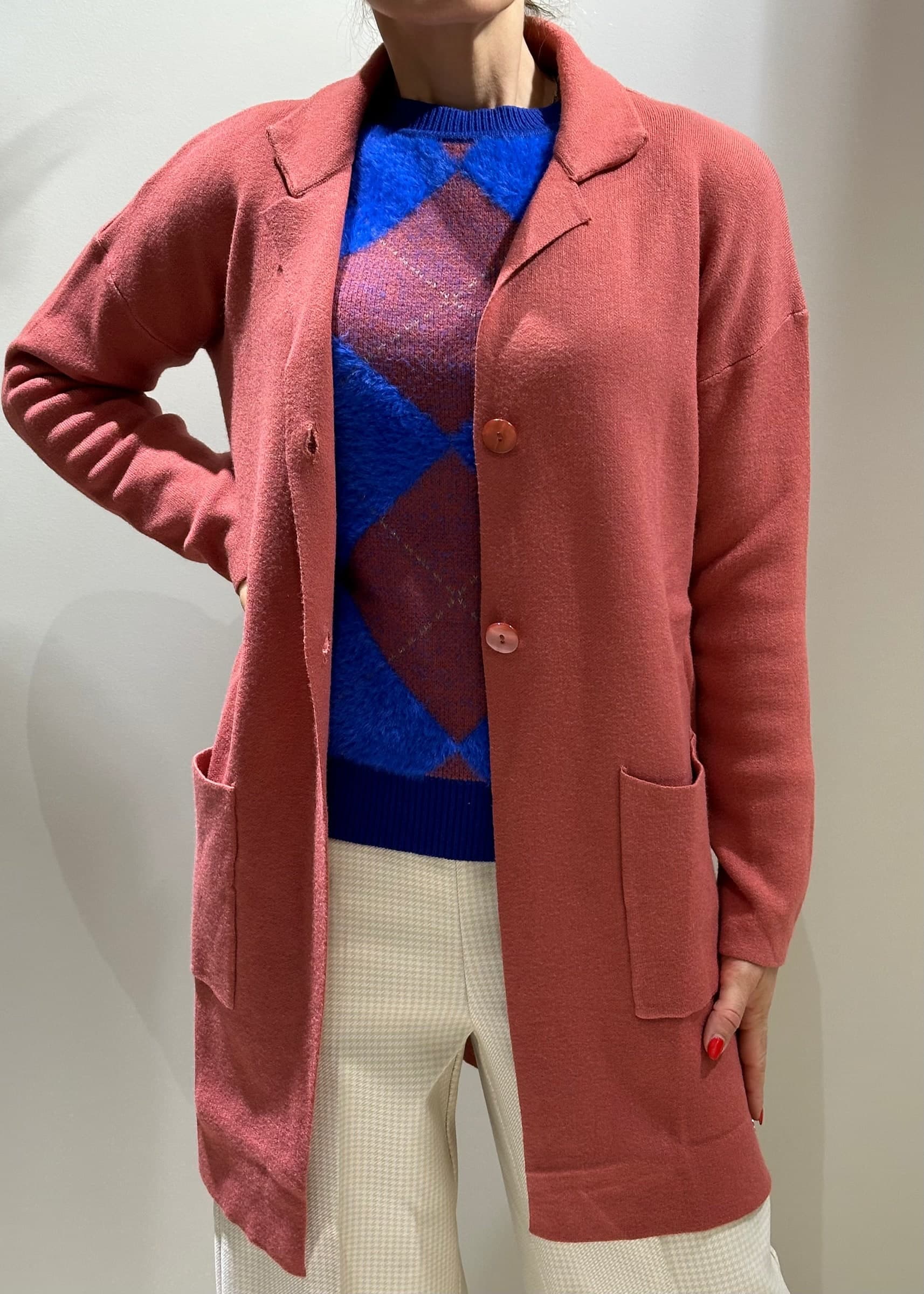 Cardigan con collo e scollo a V rosso mattone - 2
