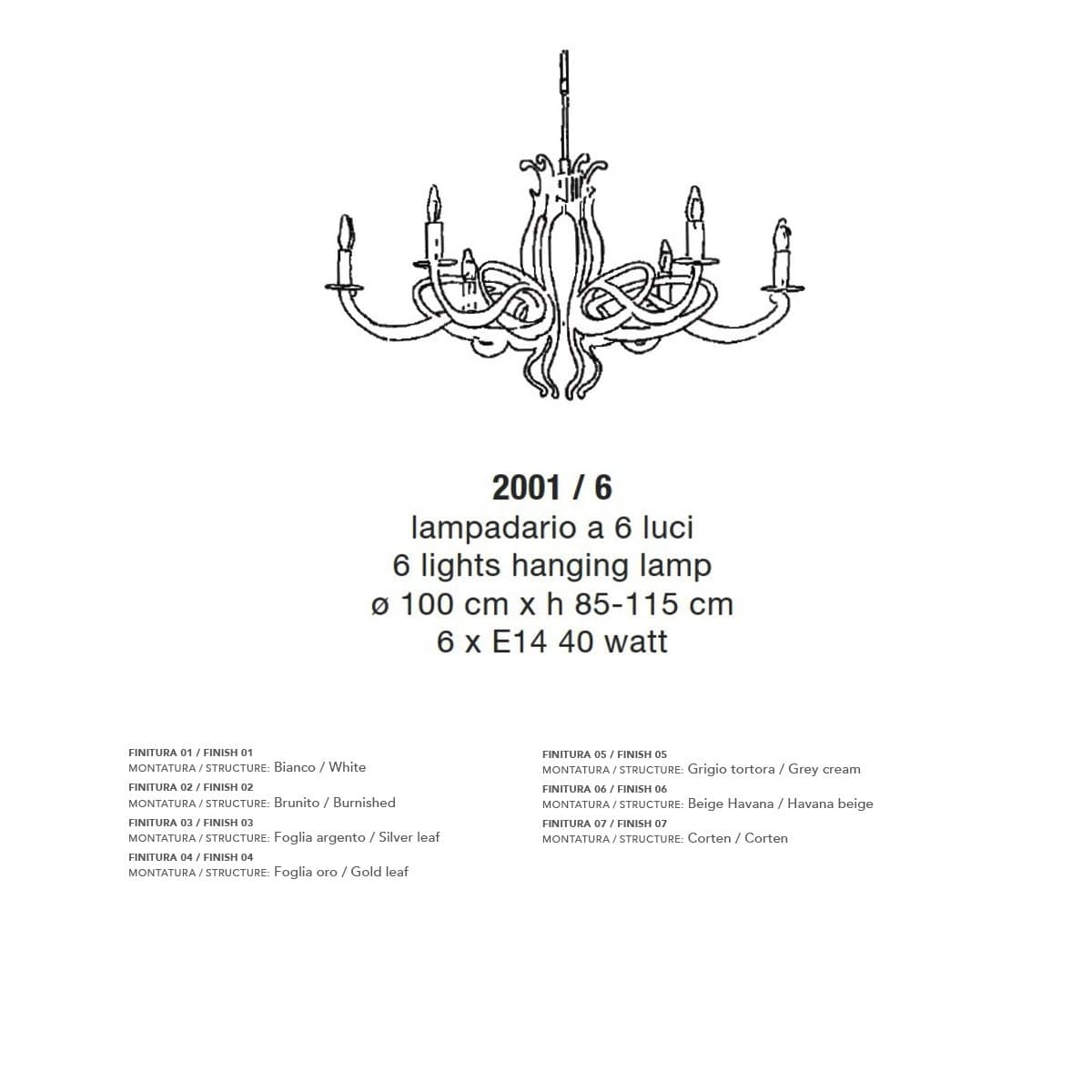 Lampadario classico LAM 2001 6 E14 LED metallo sospensione - 8