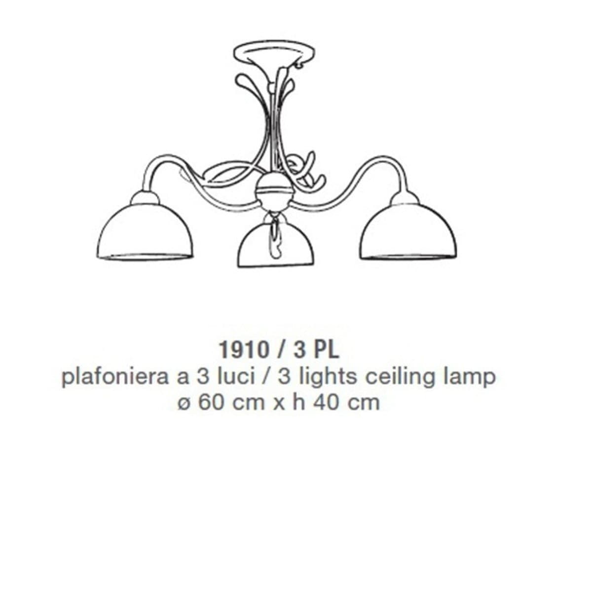 Plafoniera classica LAM 1910 3PL E14 LED metallo vetro lampada soffitto - 3