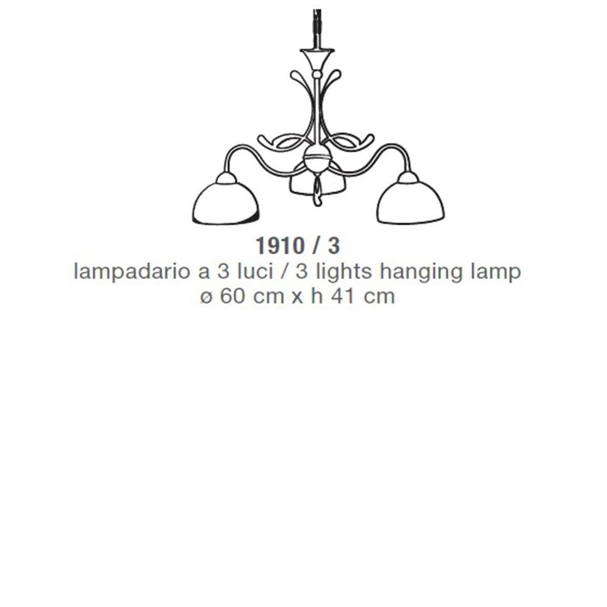Lampadario classico LAM 1910 3 E14 LED metallo vetro sospensione - 2