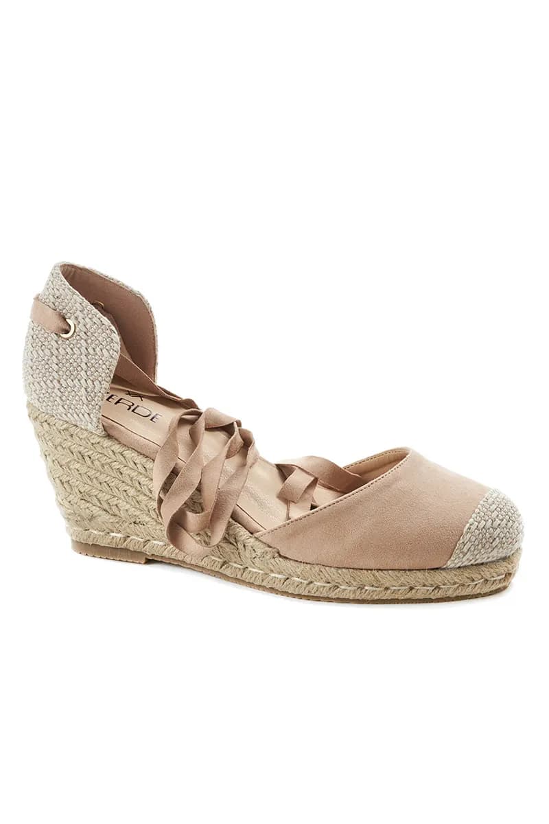 Espadrillas con zeppa e lacci Verde Fashion - 5
