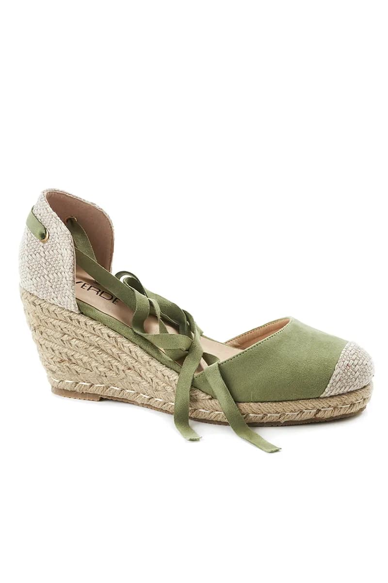 Espadrillas con zeppa e lacci Verde Fashion - 6