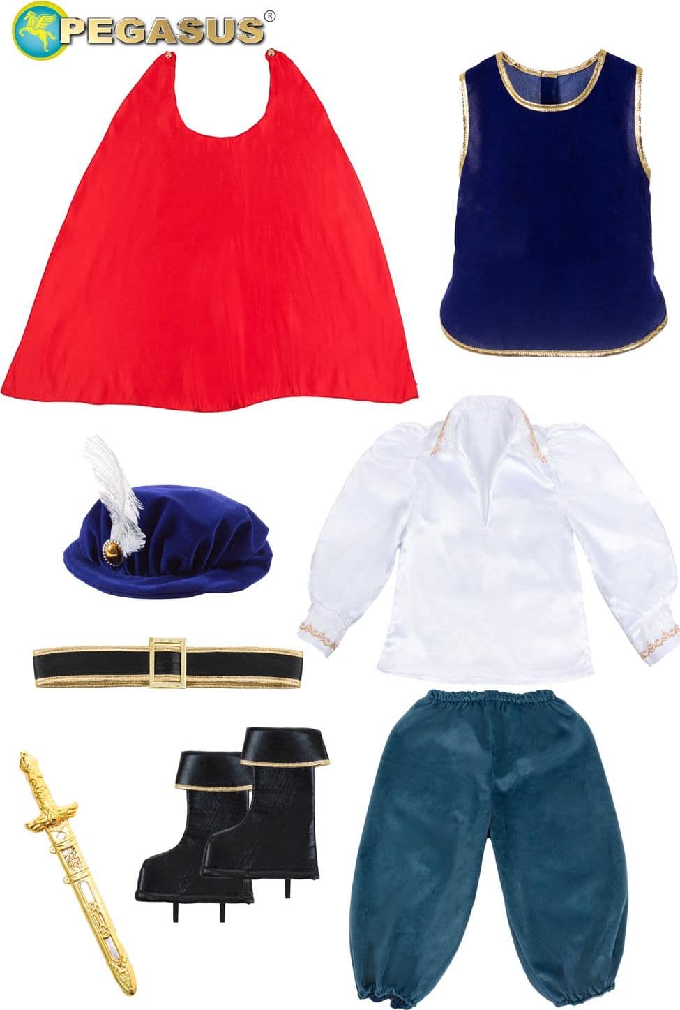 COSTUME CARNEVALE PRINCIPE DELLE FIABE BAMBINO DA 5 A 11 ANNI - PEGASUS COD.1709 - 2