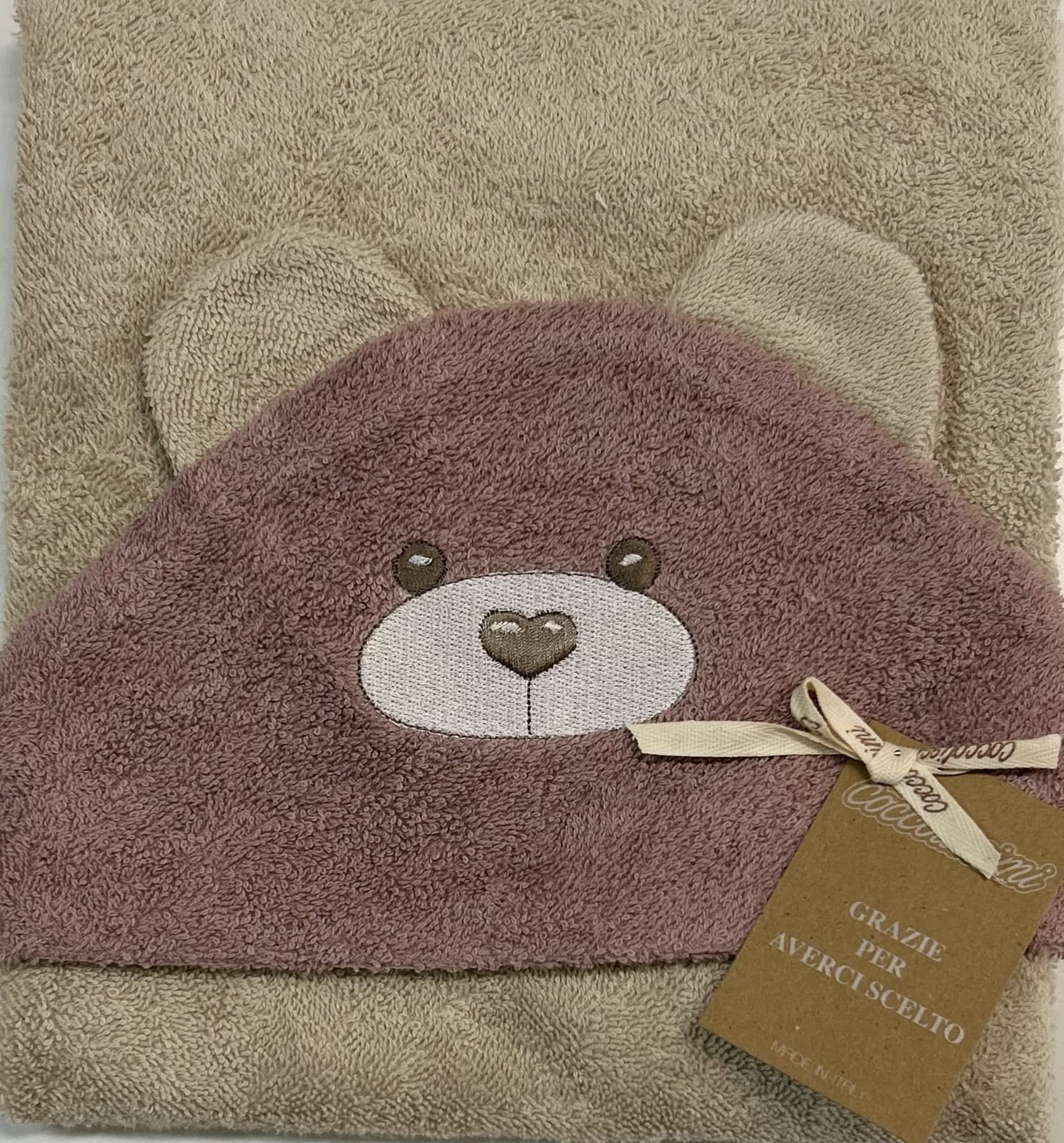 Accappatoio Triangolare Coccolissimi Teddy 100% Cotone – Tortora/Cipolla