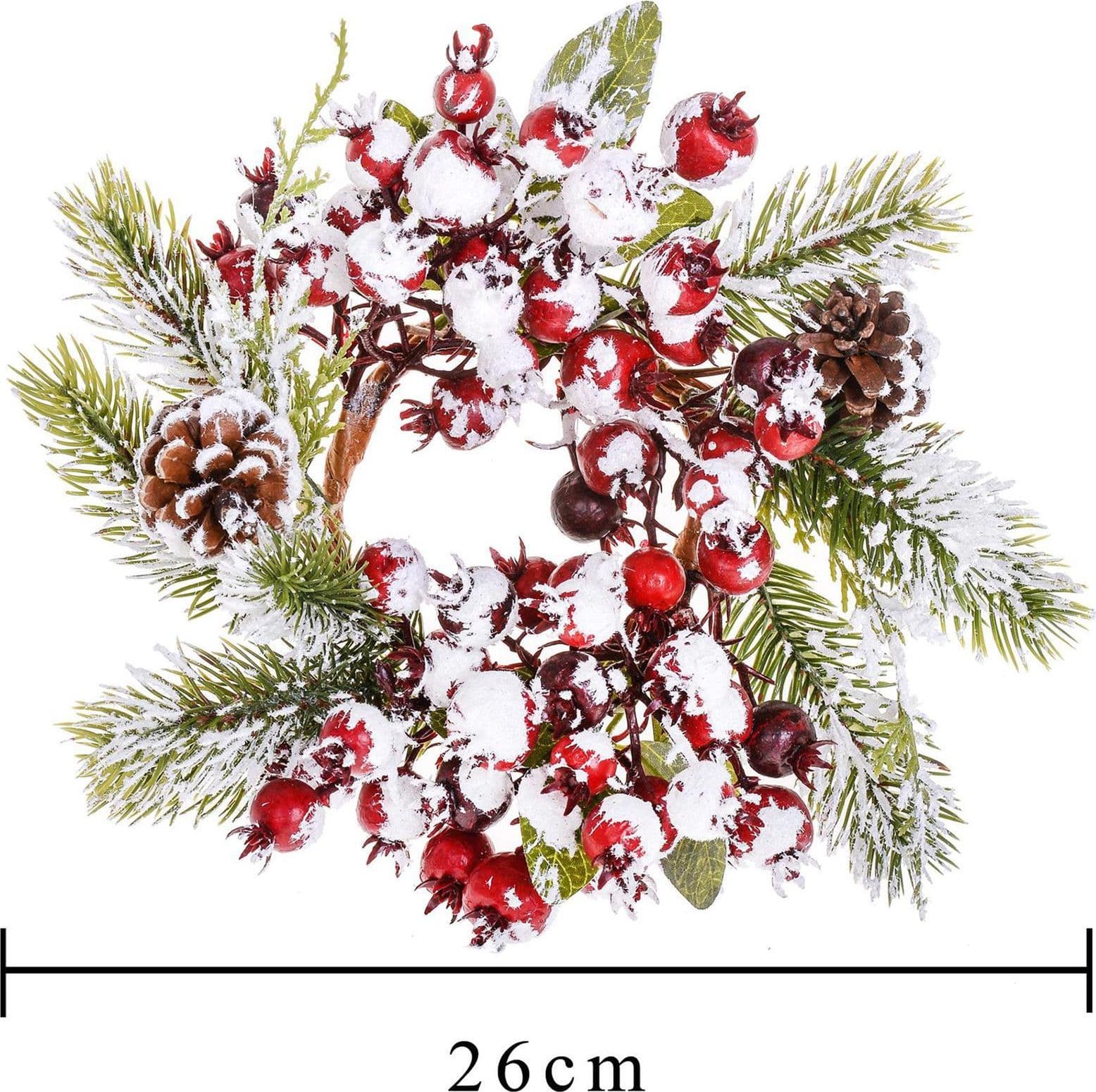 Centrotavola innevato natalizio decorazione con bacche rosse e pigne ø 26 cm - 2