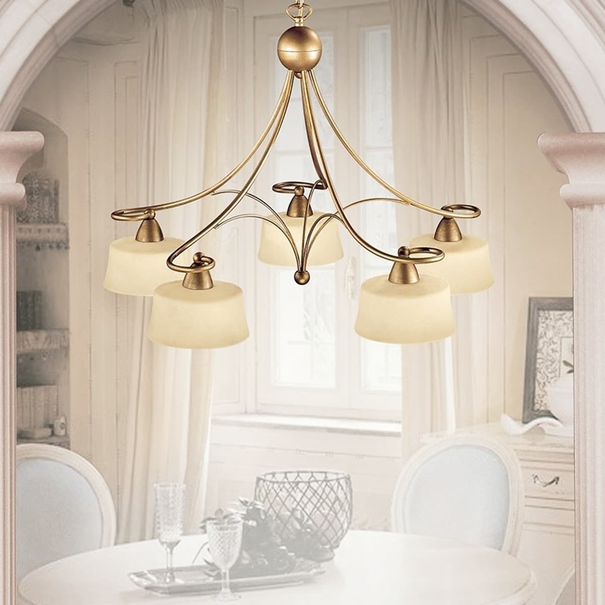 Lampadario classico LAM 4220 5 E14 LED metallo vetro sospensione - 2