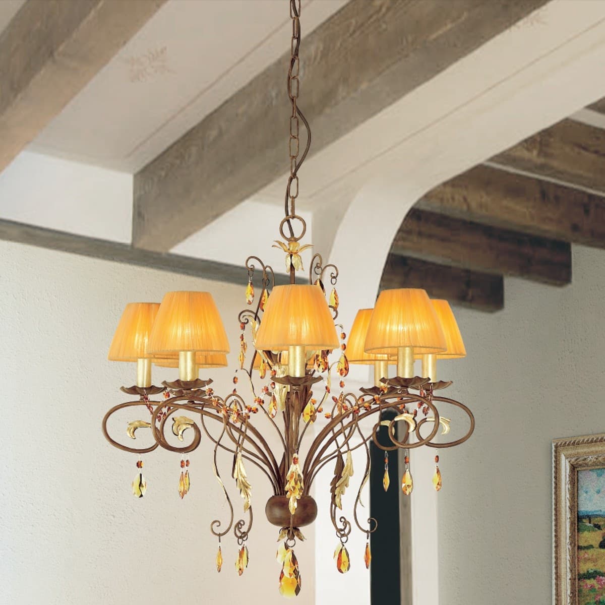 Lampadario classico LAM 1860 8 E14 LED metallo tessuto sospensione