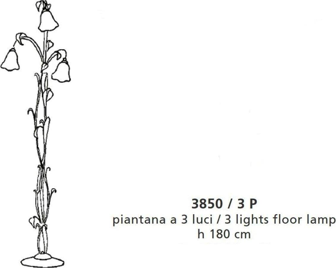 Piantana classica LAM 3850 3P E14 LED metallo vetro Lampada terra - 4