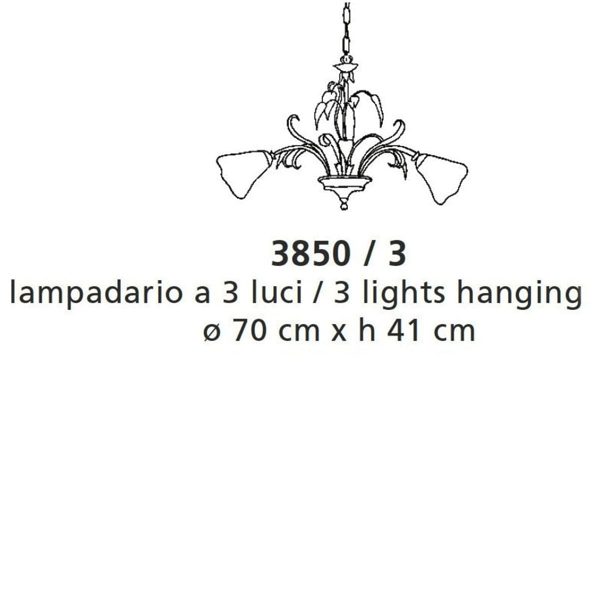 Lampadario classico LAM 3850 3 E14 LED metallo vetro sospensione - 3