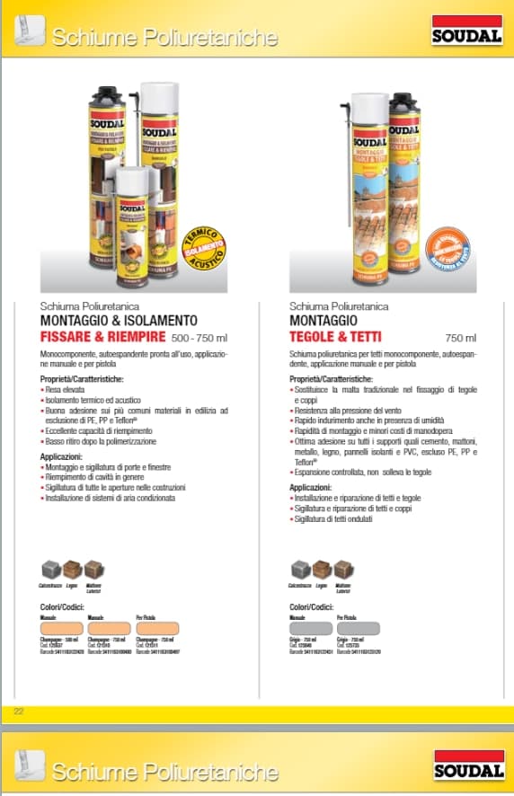 SCHIUMA  POLIURETANICA PER MONTAGGIO E ISOLAMENTO PER PISTOLA  SOUDAL 750 ML - 2