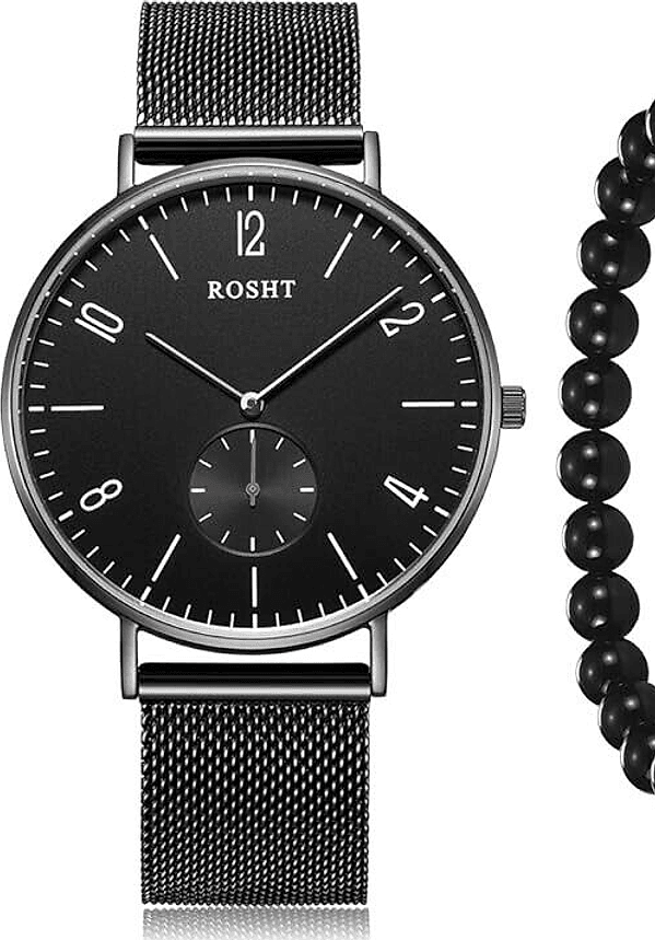 ROSHT Orologio al quarzo da uomo cinturino in acciaio inossidabile impermeabile - 2