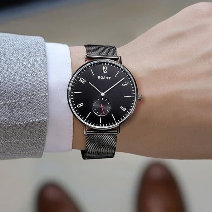 ROSHT Orologio al quarzo da uomo cinturino in acciaio inossidabile impermeabile - 5