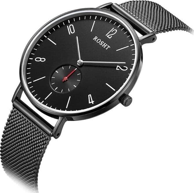 ROSHT Orologio al quarzo da uomo cinturino in acciaio inossidabile impermeabile - 7