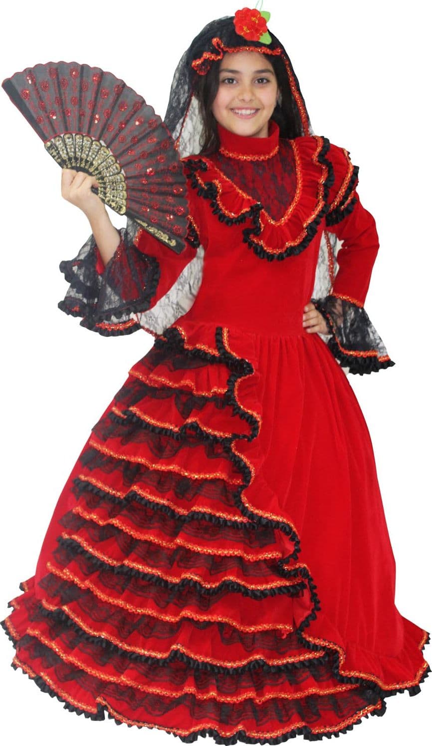 COSTUME CARNEVALE SPAGNOLA IN VELLUTO BAMBINA DA 5 A 11 ANNI - PEGASUS COD. 1812 - 3