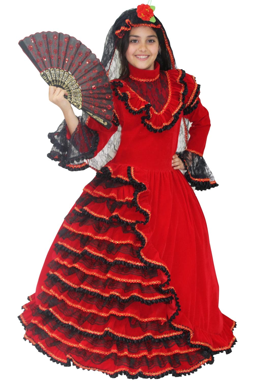 COSTUME CARNEVALE SPAGNOLA IN VELLUTO BAMBINA DA 5 A 11 ANNI - PEGASUS COD. 1812 - 3
