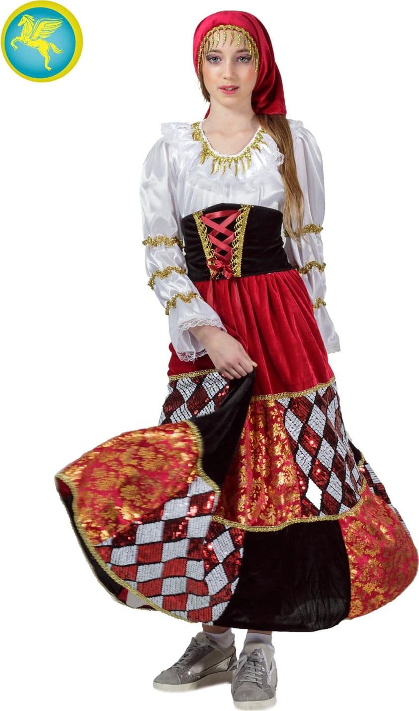 COSTUME CARNEVALE ZINGARA INDOVINA LUSSO BAMBINA DA 5 A 13 ANNI - PEGASUS COD. 1008 - 7