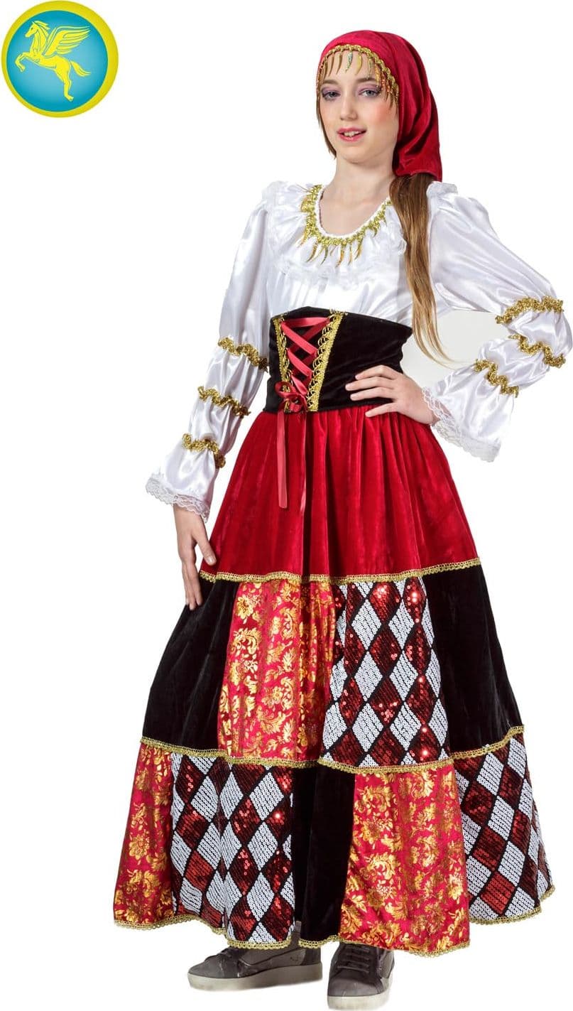 COSTUME CARNEVALE ZINGARA INDOVINA LUSSO BAMBINA DA 5 A 13 ANNI - PEGASUS COD. 1008 - 3