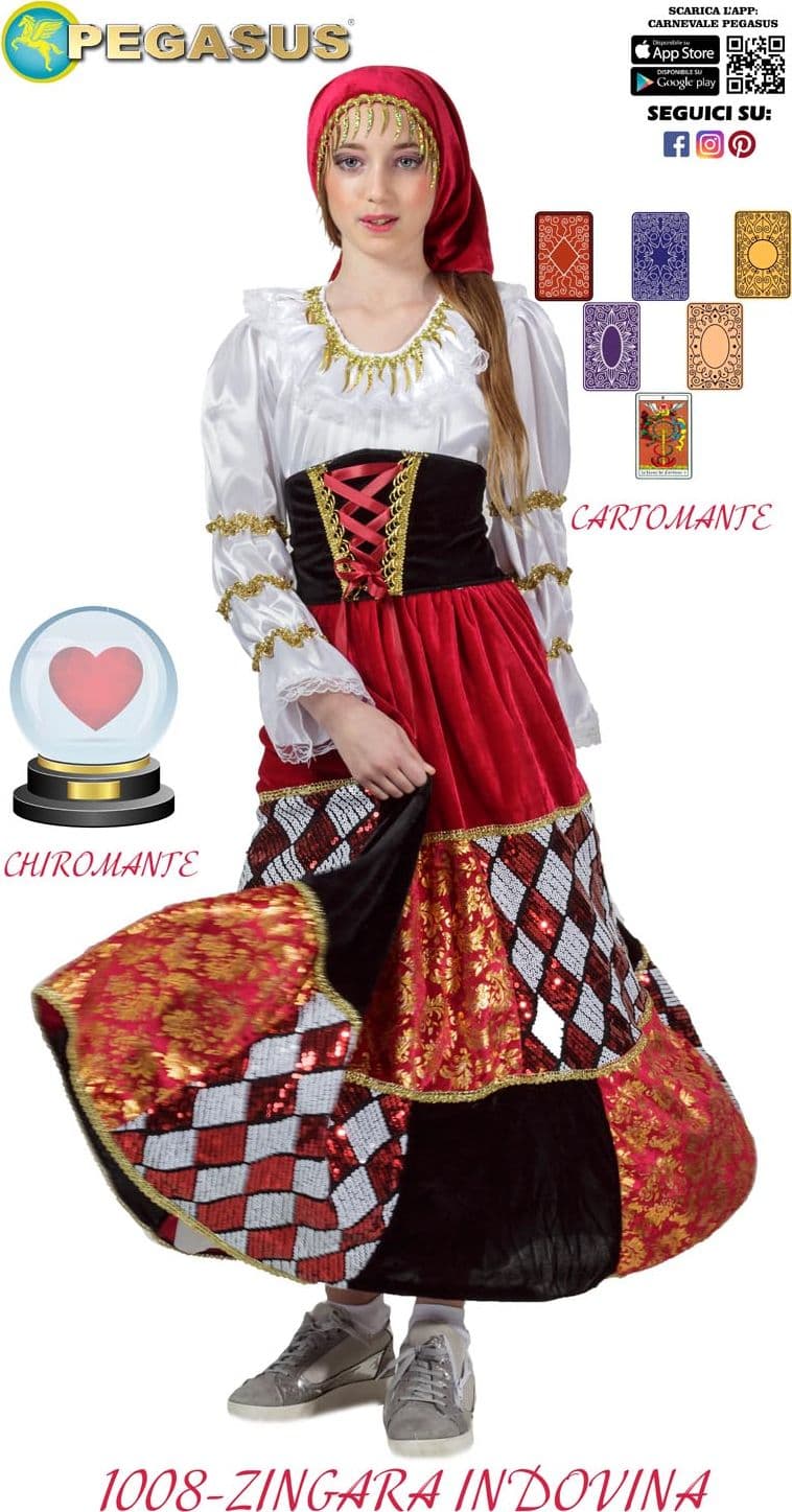 COSTUME CARNEVALE ZINGARA INDOVINA LUSSO BAMBINA DA 5 A 13 ANNI - PEGASUS COD. 1008 - 5